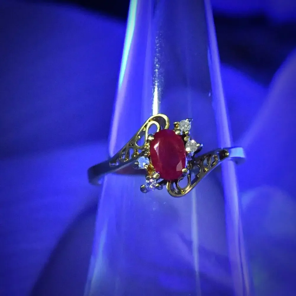 Vintage IGC 14K Yellow Gold Natural Pink Spinel White Sapphire Ring 6.25 2.14G
